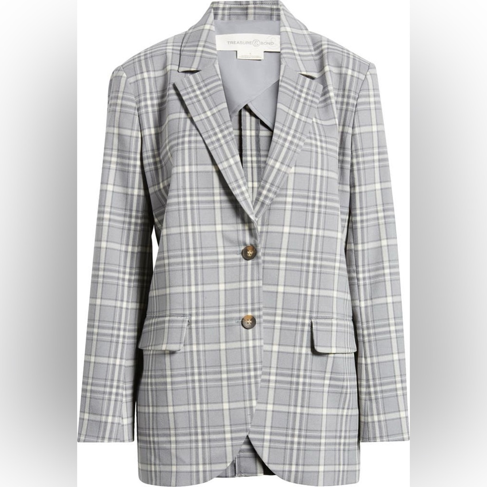 [treasure & bond] oversized two-button blazer gray plaid